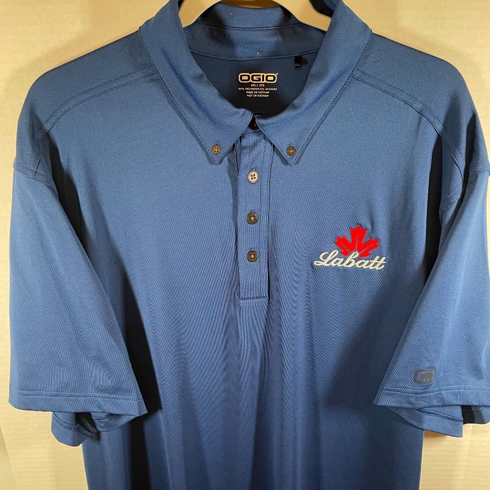 OGIO Men's Golf Polo Casual Shirt XXL 2XL Blue Labatt Embroidered Logo LIKE NEW!